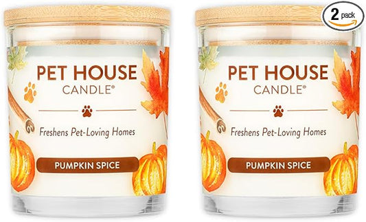 One Fur All Pet House Fall Candles, Long Lasting, Clean Burning, Soy Wax Scented Candles for Pet Odor, Pumpkin Spice, 2 Pack