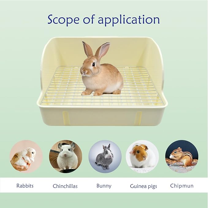 Rabbit Litter Box Toilet,Bunny Plastic Square Cage Toilet with Grate Rabbits Corner Litter Bedding Small Animal Pet Bunny Box Potty Trainer Pet Pan for Guinea Pig,Ferret,Chinchilla(White)