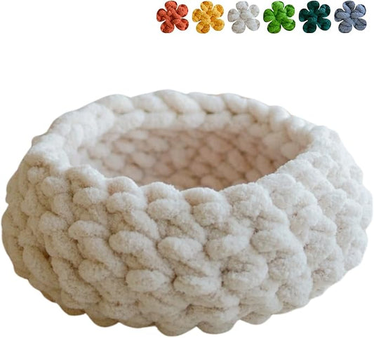 Cat Nest Bed – Premium Handwoven Washable Extra Soft Round Cave House for Indoor Kitten & Kitty, Small & Large (Cloud White,Medium)