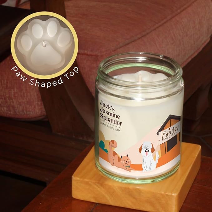 9oz Pet Odor Eliminator Deodorizer Candle, Long-Lasting Jasmine Scented, Non Toxic, Natural Plant-Based Wax Blend