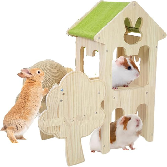 Wooden Guinea Pig Hideout, Bunny Houses and Hideouts Climbing Toys, Hamster Maze, Small Animal Accessories for Rabbit, Chinchilla, Rat, Mice, Gerbil (Combinations 4)