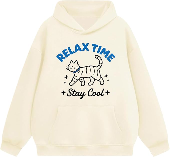 Oversized Hoodies for Women 2025 Trendy Cute Dog Cat Print Sweatshirts Hooded Pullover Tops with Kangaroo Pocket