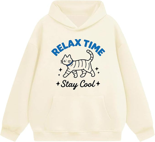 Oversized Hoodies for Women 2025 Trendy Cute Dog Cat Print Sweatshirts Hooded Pullover Tops with Kangaroo Pocket