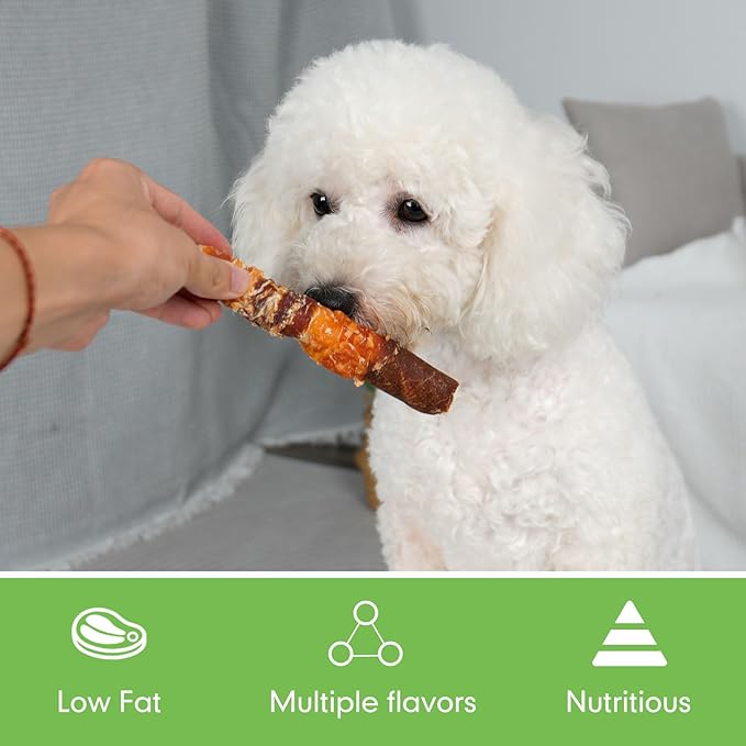 MON2SUN Dog Treats, Triple Flavor 6 Inch Chicken Liver Duck and Chicken Wrapped Rawhide Sticks, Teeth Cleaning Snacks for Medium Dogs, 35.27 oz (20 Count-Pack of 1)
