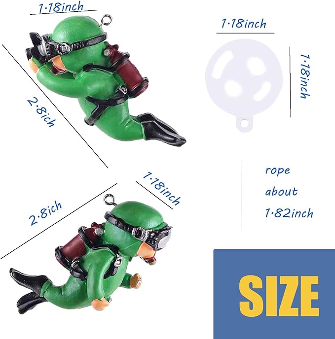 2-Pack Tank Decorations, Cute Little Diver, Aquarium Decoration Accessories Ornaments with Float Ball, Playmate for Tank Suitable for All Kinds of Fish and Tanks (Green)
