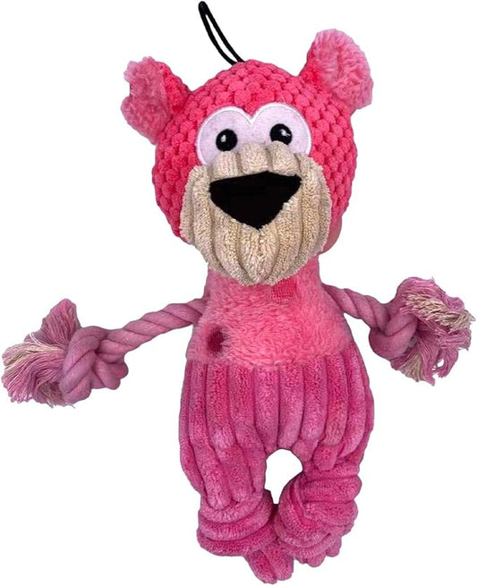 Steel Dog Polka Dot Pal Bear, Plush Dog Toy with Knotted Rope Hands and Feet, Dog Chew Toys for Small, Medium, Large Breed