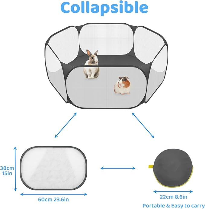 Amakunft Small Animals C&C Cage Tent, Breathable & Transparent Pet Playpen Pop Open Outdoor/Indoor Exercise Fence, Portable Yard Fence for Guinea Pig, Rabbits, Hamster, Chinchillas and Hedgehogs