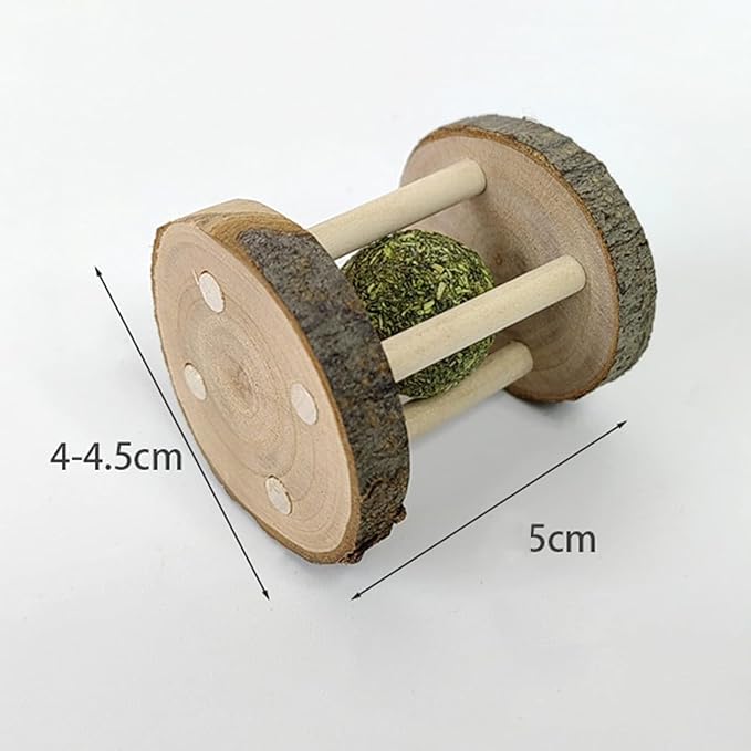 Natural Wooden Chew Toys for Small Animals, Teeth Grinding Toy for Hamsters, Rabbits, Guinea Pigs, Parrots, Chinchillas – Grass Seed Mint Balls for Pet Play and Dental Care, Ideal for Pet Supplies