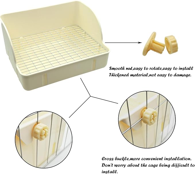 Rabbit Litter Box Toilet,Bunny Plastic Square Cage Toilet with Grate Rabbits Corner Litter Bedding Small Animal Pet Bunny Box Potty Trainer Pet Pan for Guinea Pig,Ferret,Chinchilla(White)