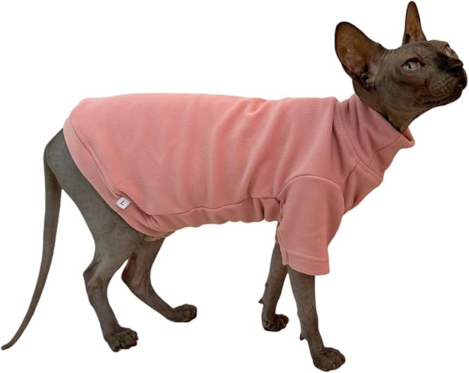 Sphynx Cats Solid Warm Fleece Shirt Cat Turtleneck Undershirt Thermal Hairless Cat Clothes for Sphynx, Devon, Cornish Cat Clothes and Small Kitten and Dogs (Pink, X-Large)