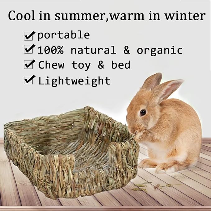 Hamiledyi Rabbit Grass Bed Natural Handmade Hay Mat Chew Balls for Rabbit Gerbil Chinchilla Guinea Pig Ferret Other Small Animals(7 Pcs)