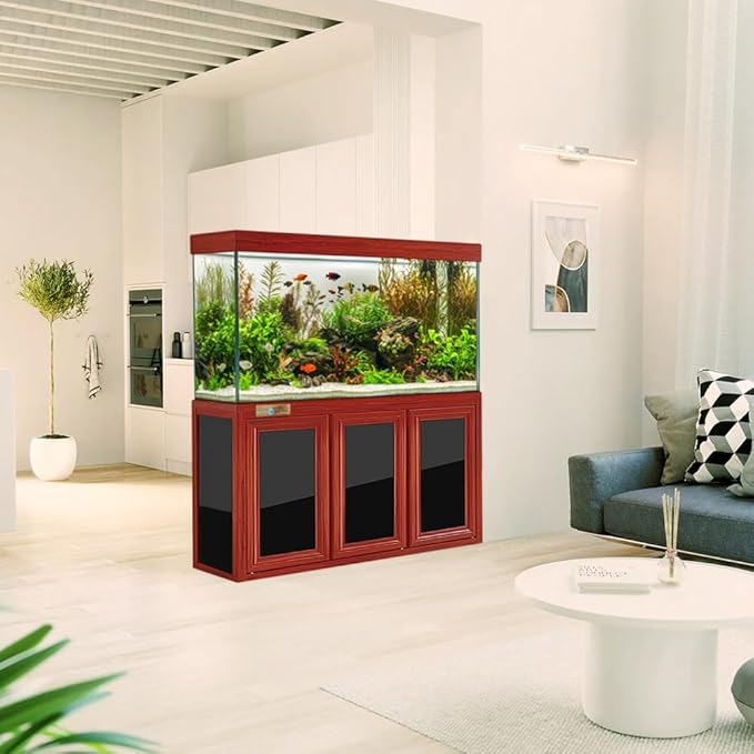 135 Gallon Aquarium Tempered Ultra Clear Glass with Complete Setup in Red Wood.