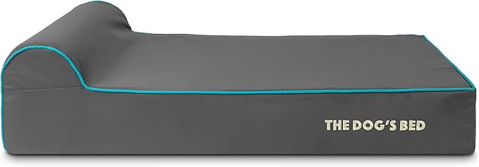 The Dog’s Bed Orthopedic Headrest Dog Bed Large Grey/Blue 40x25, Memory Foam, Pain Relief for Arthritis, Hip & Elbow Dysplasia, Post Surgery, Lameness, Veterinary Approved, Waterproof Washable Cover