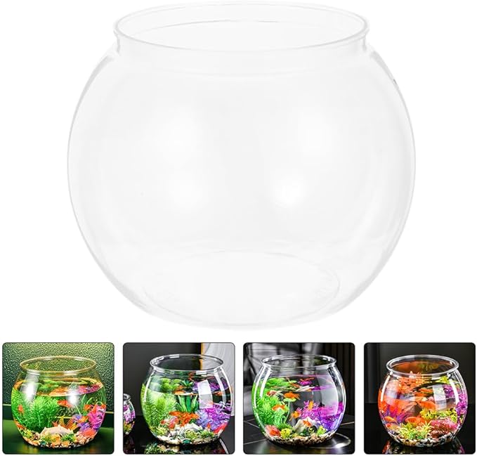 Transparent Fish Tank Plastic Round Aquarium Small Fish Bowl Aquariums Tanks Fish Bowls Portable Fish Tank for Goldfish Plastic Goldfish Bowl Small for Home Office Desk Decor