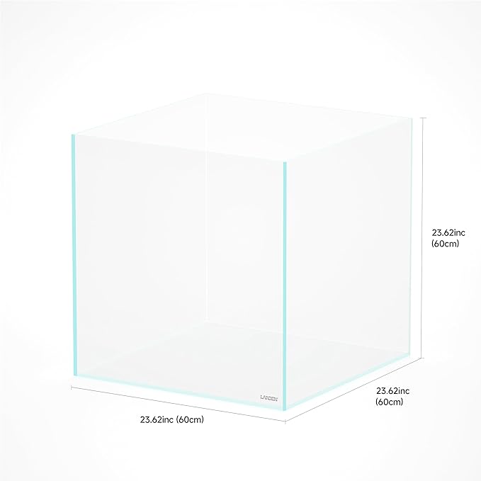 LANDEN Cube Rimless Low Iron Aquarium Fish Tank,23.62" L × 23.62" W × 23.62" H (60cm x 60cm x60cm) 10mm Thickness with Nano Foam Leveling Mat Included