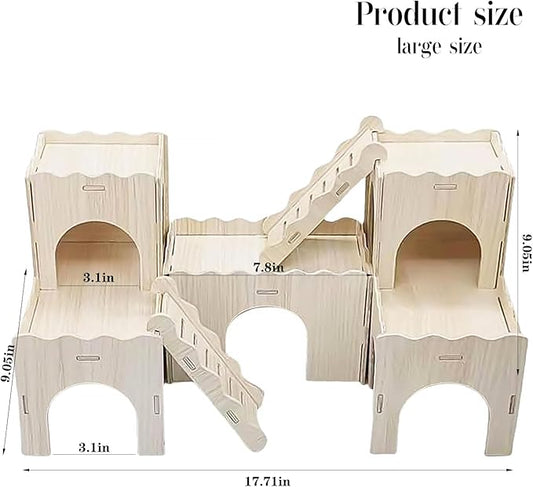Large Wooden Hamster House Castle with Double Decker,Large Hamster, Wooden Hamster Houses,Dwarf Hamster Habitat Hideout with Climbing Ladder,Large Guinea Pig Castle Detachable Hideouts(c)