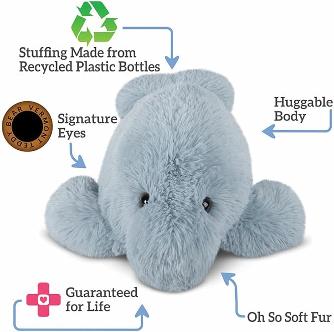 Vermont Teddy Bear Manatee Stuffed Animals - Ocean Stuffed Animal, Gray, 18"
