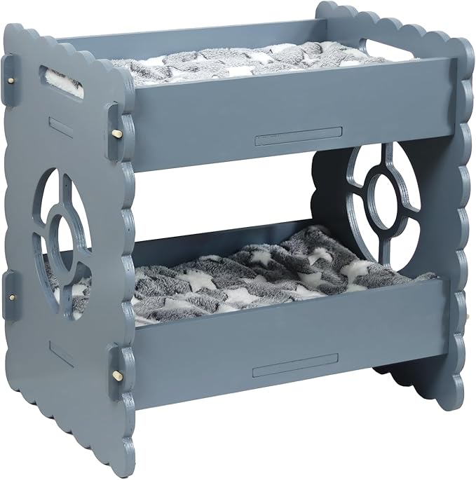 Cat Bunk Beds for 2 Indoor Cats,Double Raised Cat Bed,Elevated Cat Bed Furniture,Modern Cat Condo with Matress,Protect Cat's Hip Joint for All Seasons,Easy to Assemble(19.7“x15 x19.2,Grey)