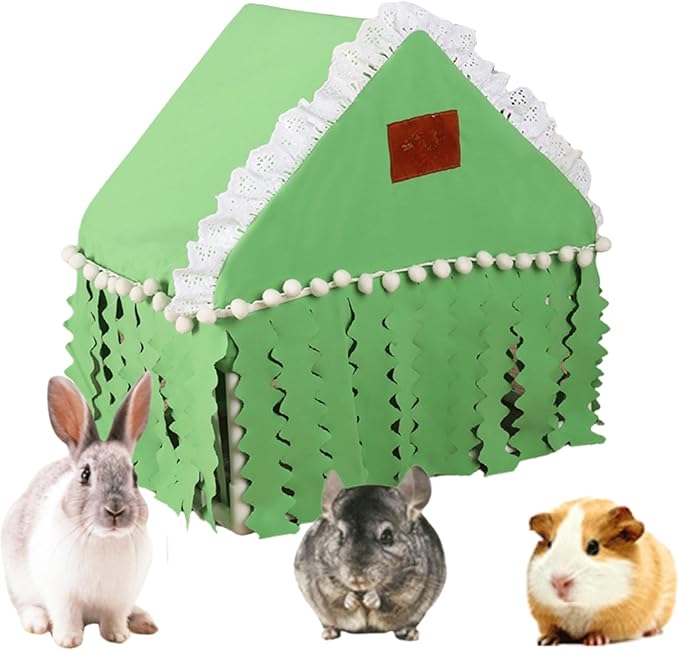 Bunny Tent Guinea Pig House Bed Cozy Hamster Cave Large Hideout for Dwarf Rabbits Hedgehog Bearded Dragon Nest Hamster Cage Accessories (Green)