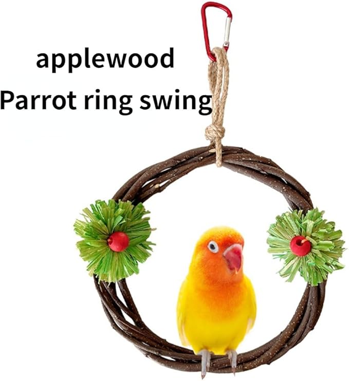 Bird Swing Branch Rings Swing Bird Toy Birdcage Hanging Corn Husk Perch Toy Cage Accessories for Lovebird Budgies Chewable Toy Parrot Pecking Toy (S)