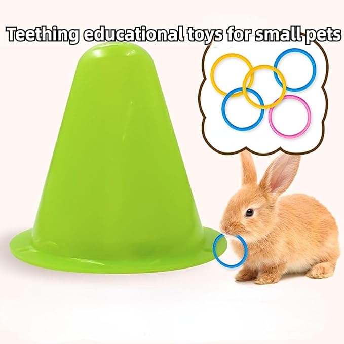 Rabbit Training Ring Toy, Rabbit Interactive Toy, Bunny Educational Toys with 5 Rings, Stacking Color Rings Random Color (Red)
