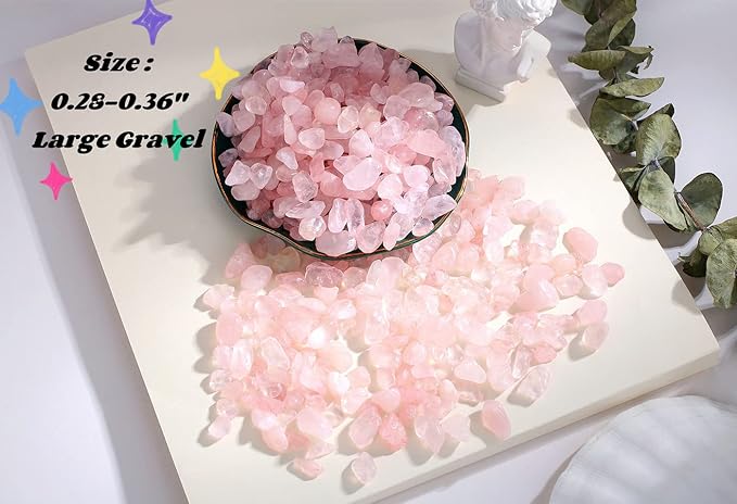 Rose Quartz Crystal Gravel Polished Chips Crushed Stones Healing Bulk Natural Tumbled Rocks Gem Home Decoration Small Pebbles for mini Aquarium Tank Plants Landscape Vase Filler Bottom Ornament 0.6lb