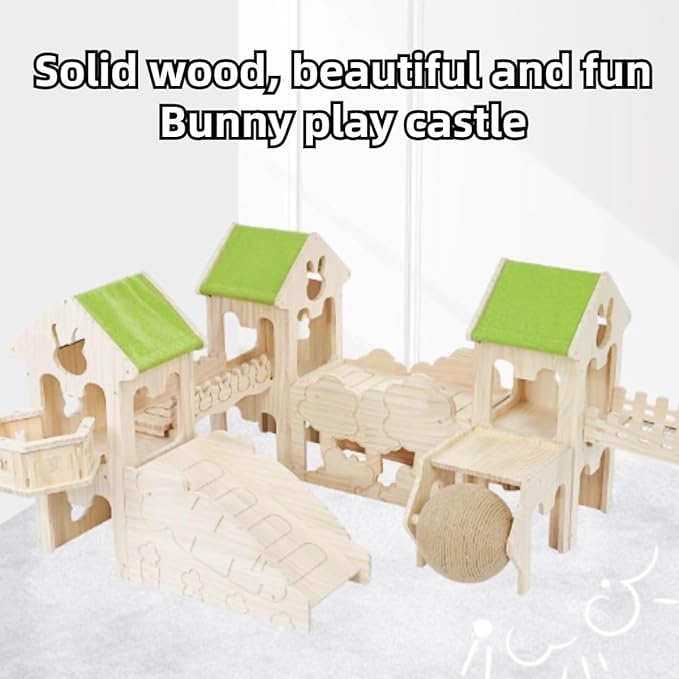Wooden Guinea Pig Hideout, Bunny Houses and Hideouts Climbing Toys, Hamster Maze, Small Animal Accessories for Rabbit, Chinchilla, Rat, Mice, Gerbil (Combinations 11)