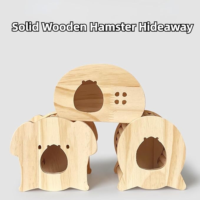 Hamster Wooden Hideout House Natural Wood Pet Rats Climbing Play Hut Hideaway Room for Small Chicken Hedgehogs Chinchilla Habitat Pet Cage Accessories (E)