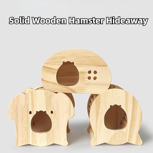 Hamster Wooden Hideout House Natural Wood Pet Rats Climbing Play Hut Hideaway Room for Small Chicken Hedgehogs Chinchilla Habitat Pet Cage Accessories (G)