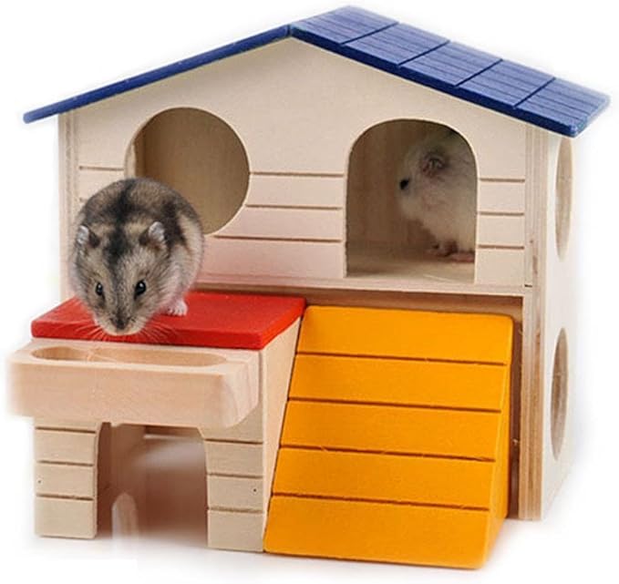 Pet Small Animal Hideout Hamster House Deluxe Two Layers Wooden Hut Play Toys Chews