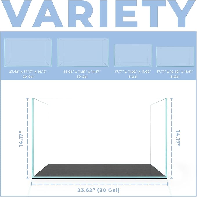 20 Gallon Rimless Glass Aquarium - Standard Space Saving Fish Tank - 23.62 x 14.17 x 14.17 inches Durable Clear Aquarium