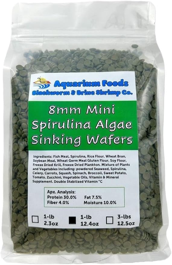 Aquatic Foods Inc. 8mm - 1/3" Mini Sinking Wafers of Algae, Spirulina, Veggies for All Tropical Fish, African Cichlids, Shrimp, Snails, Crabs, Catfish, Plecos.…1-lb 12.4oz Clear Bag