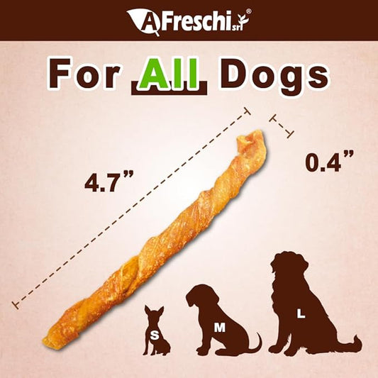 AFreschi Wrapped Turkey Tendon with Chicken Stick 3.5 oz, USA-Sourced Turkey Tendon, Dog Treats for Wrapped Series, All Natural Human Grade Dog Treat, Hypoallergenic, Rawhide Alternative