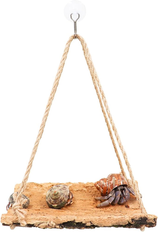 Hermit Crab Climbing Toy, Natural Wooden Reptile Swing Toy, Pet Cage Tank Aquarium Accessories for Hermit Crab Lizard Chameleon Hamster Guinea Pig Chinchilla Bird Parrot