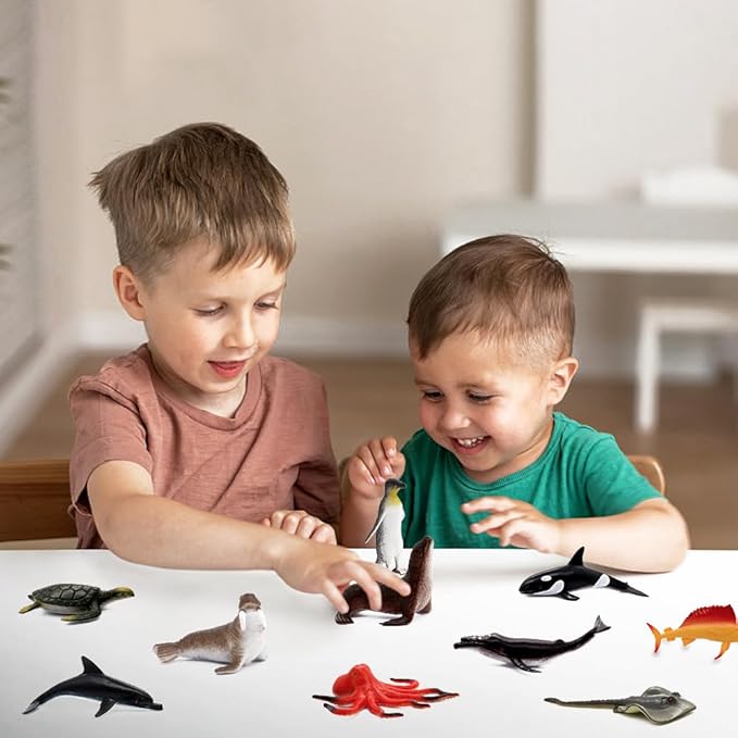 12 pcs Animal Sea Figures Ocean Toy for Kids: Sharks, Whales & Octopus-Sea Animal Toys Set,Gifts for Kids & Toddlers-Ages 3