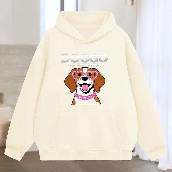 Oversized Hoodies for Women 2025 Trendy Cute Dog Cat Print Sweatshirts Hooded Pullover Tops with Kangaroo Pocket