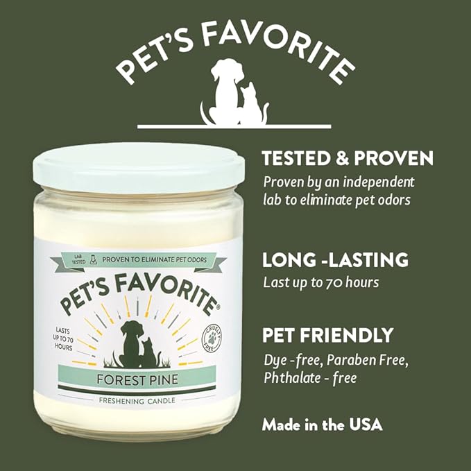 Pet's Favorite Pet Odor Candle, Clean Burning, Long Lasting Scented Candles with a Cotton Wick. (Forest Pine, Pack of 1)
