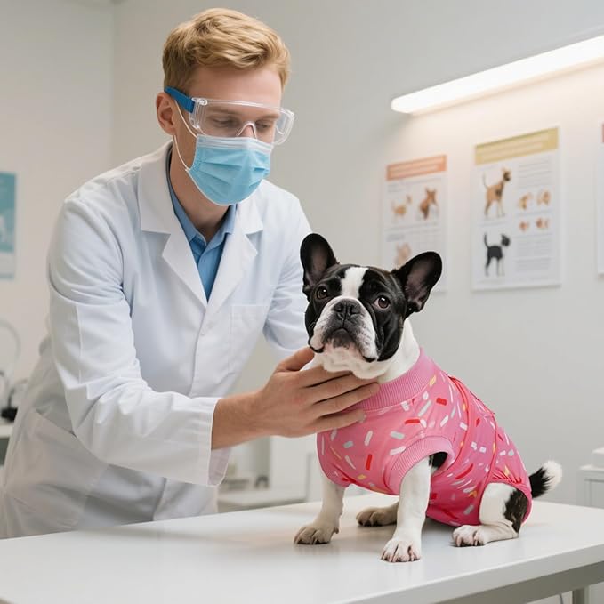 Kuoser Dog Recovery Suit Female, Dog Recovery Suit Female Doggie Onesie for Surgery, Post-Op Onesie for Female & Male Dogs, Soft Protective Wear, PinkRibbon L