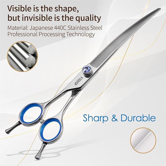 Left Handed Curved Dog Grooming Scissors 7.5 Inch Professional Shears for Poodle Large Pet 30 Degree Japanese 440C Super Sharp