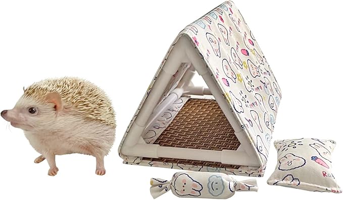 Portable Multi-Function Small Animal Bed Tents House Cave Habitat Hideout with Hidey Curtain for Hamster/Mice/Gerbil Rats/Hedgehog Nest Cushion Beds 2 Pillows