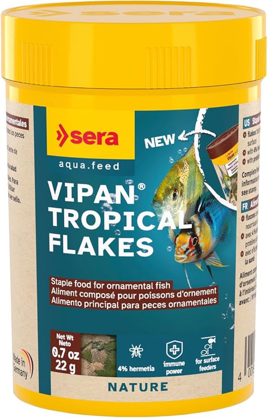 Sera Vipan Flakes 0.7oz | Premium Staple Food for Ornamental Fish | Insect Meal & Prebiotic Effect | Free from Dyes & Preservatives | Perfect for Surface Feeders