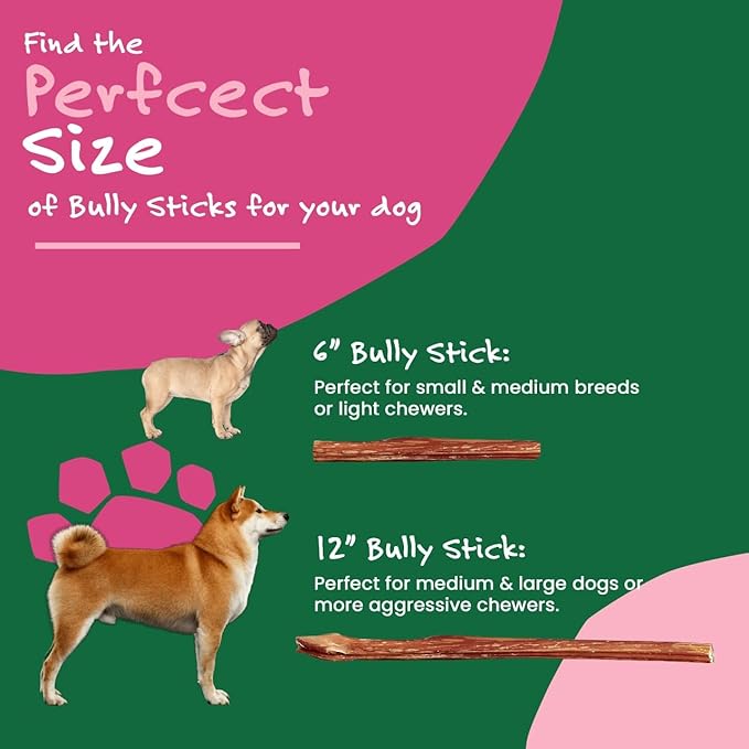 Willow & I Bully Sticks for Dogs -6 Inch Natural Bully Sticks for Medium Dogs, Small & Large- Premium 100% Grass Fed, Single Ingredient, Long Lasting, High Protein-Grain & Rawhide Free (6", 14 Pack)