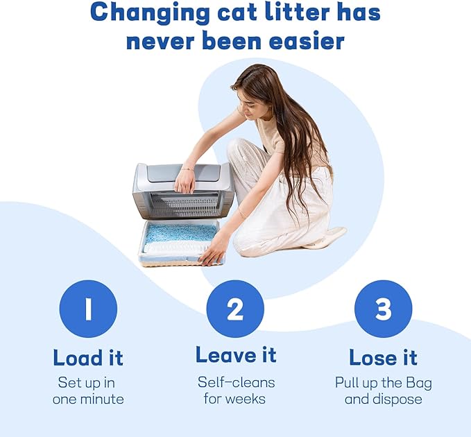Crystal Cat Litter and Disposable Litter Trays (5 Sets) Compatible with Petsafe Scoop-Free Self-Clean Litter Boxes, Triple Leak Proof Design, Excellent Odor Control, One-Hand Disposing.