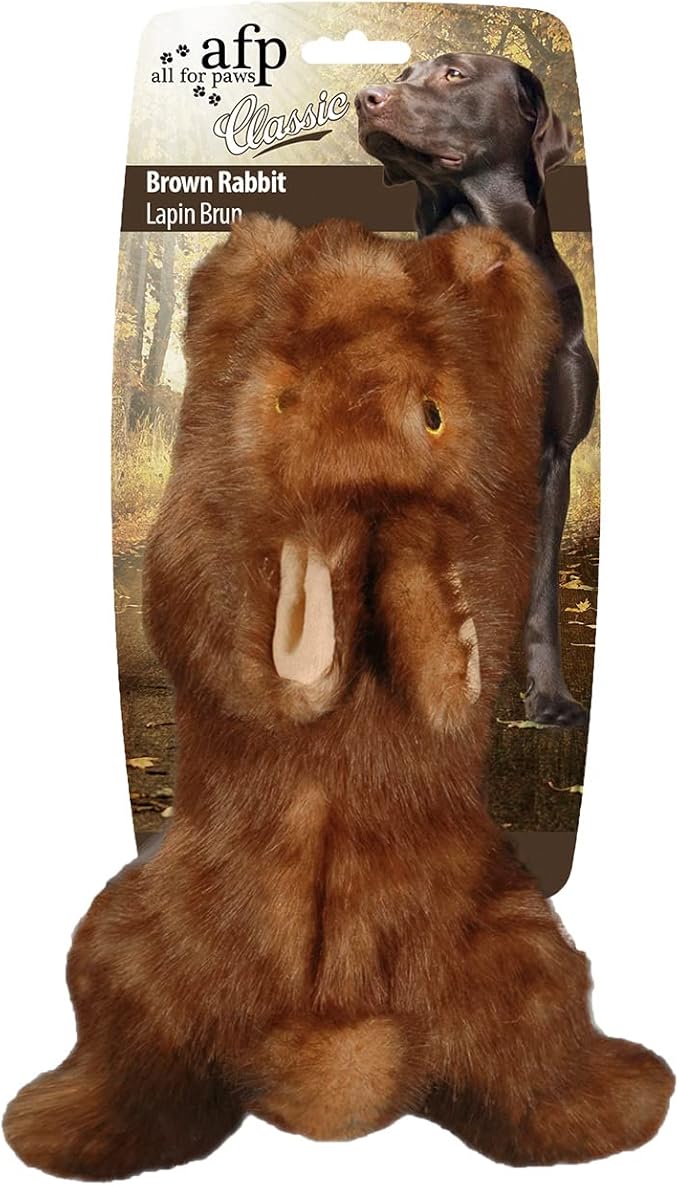 ALL FOR PAWS Squeaky Dog Toys, Dog Stuffed Animal Toys, Plush Toy for Small Medium Large Dogs, Puppy Chew Toy with Squeaker, Brown Rabbit-S