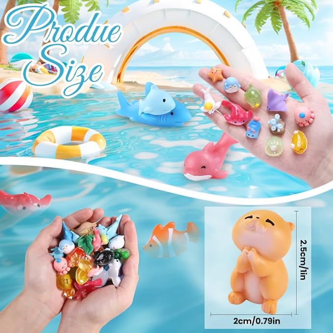 50pcs Mini Ocean Resin Animals 50 Styles Tiny Sea Animal to Hide Sea Miniature Little Small Animal Figures for Holiday Party Favors Bag Filler Micro Garden Dollhouse Aquarium Decorations