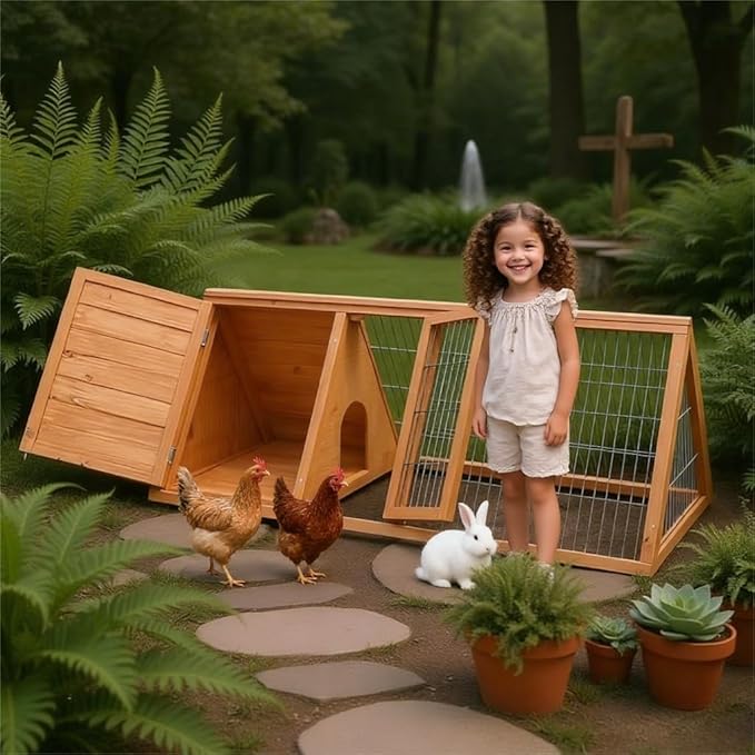 Rabbit Hutch & Chicken Coop Outdoor Small Animal Cage (Brown)