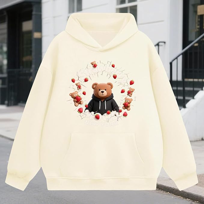Oversized Hoodies for Women 2025 Trendy Cute Dog Cat Print Sweatshirts Hooded Pullover Tops with Kangaroo Pocket