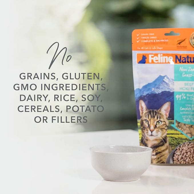 Feline Natural High Protein Dry Cat Food, Freeze-Dried Diet with 98% Meat, Organs & Seafood, No Peas, Grains, or Artificial Additives, Made in New Zealand, Chicken & Lamb, 11oz