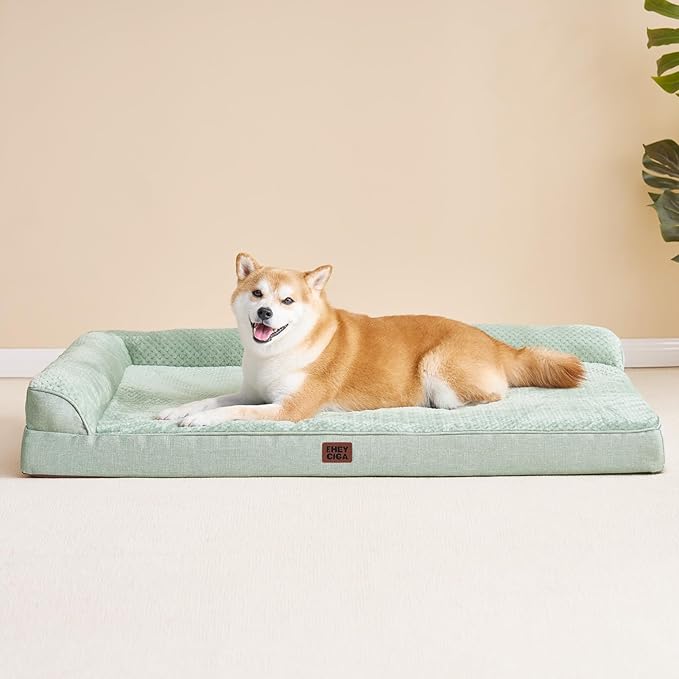 EHEYCIGA Memory Foam Dog Bed Large Sized Dogs, Pet Bed for Large Dog for Crate with Waterproof Liner, Pet Couch Bed Orthopedic with Washable Removable Cover, 35x23x6 Inches, Greyish Green