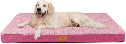 Patas Lague Orthopedic XL Dog Bed Large Sized Dog 48''X30'', Soft Waterproof Egg Crate Foam Large Pet Crate Beds Mat with Removable Washable Cover and Non-Slip Bottom, Hot Pink